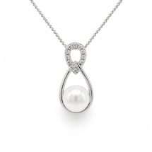 Sterling Silver CZ And Pearl Infinity Pendant