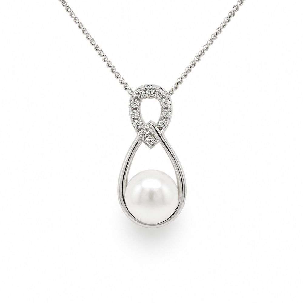 H7288-S sterling silver cz pearl open style pendant front image H7288-S sterling silver cz pearl open style pendant front image