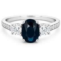 9ct Gold 1.00ct Sapphire 0.22cts Diamonds 3 Stone Ring