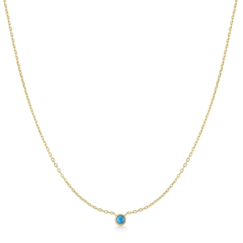 N073-01G Gold Bezel-Set Lab-Created Turquoise Solitaire Necklace front image N073-01G Gold Bezel-Set Lab-Created Turquoise Solitaire Necklace front image