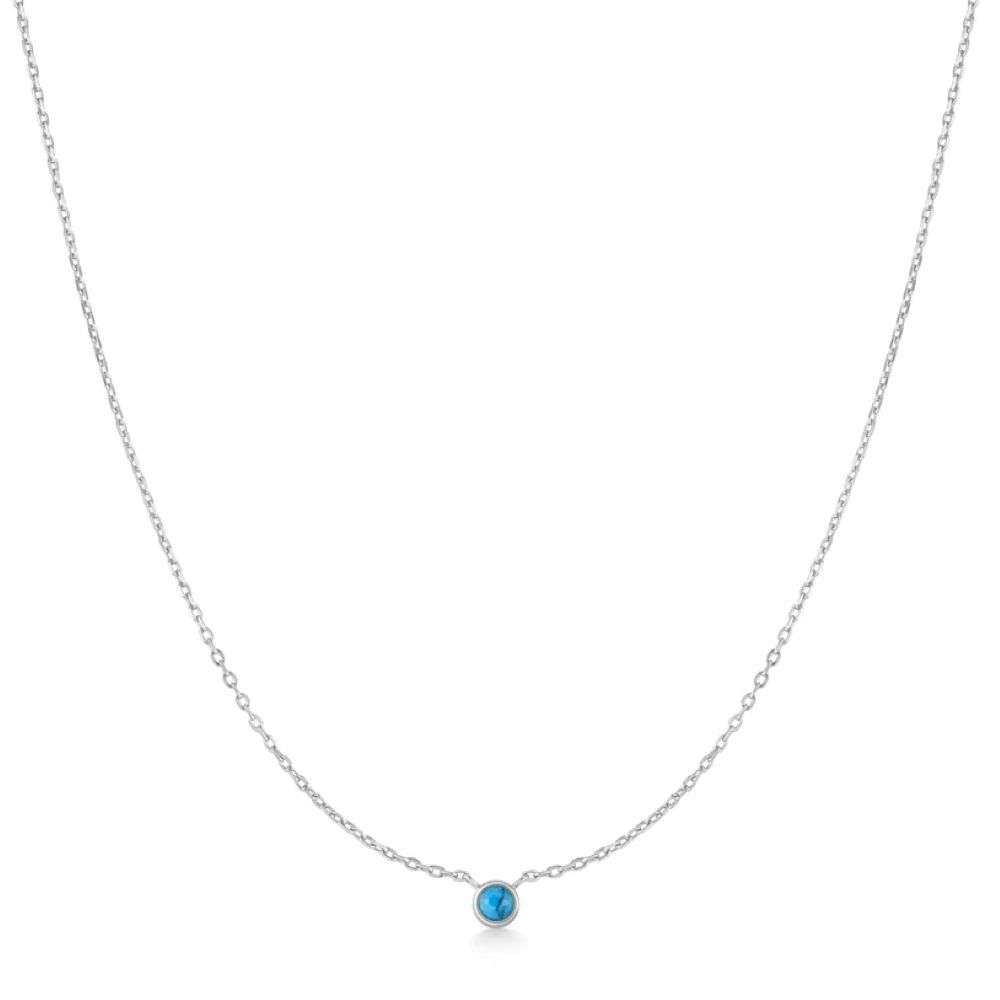 N073-01H Silver Bezel-Set Lab-Created Turquoise Solitaire Necklace front image N073-01H Silver Bezel-Set Lab-Created Turquoise Solitaire Necklace front image