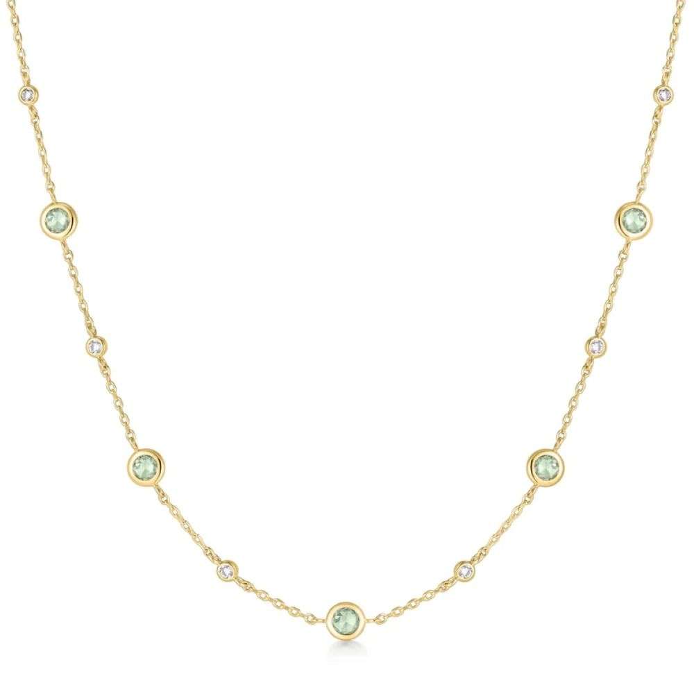 N073-05G Gold Mint Green Station Necklace front image