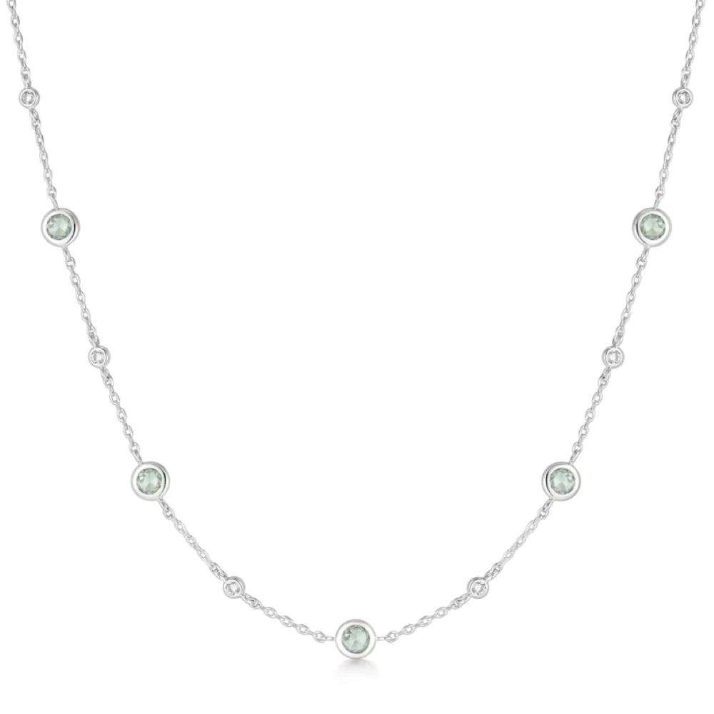 N073-05H Silver Mint Green Station Necklace front image N073-05H Silver Mint Green Station Necklace front image