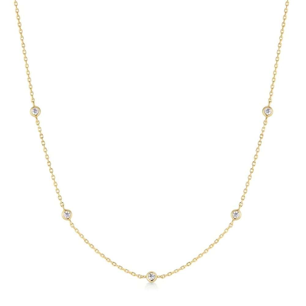 N074-02G Gold Classic Bezel-Set Station Necklace front image