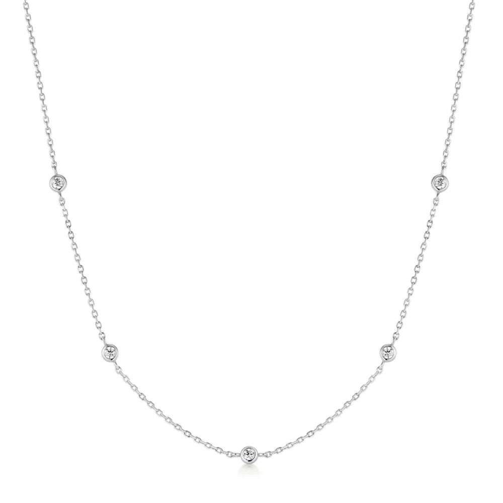 N074-02H Silver Classic Bezel-Set Station Necklace front image