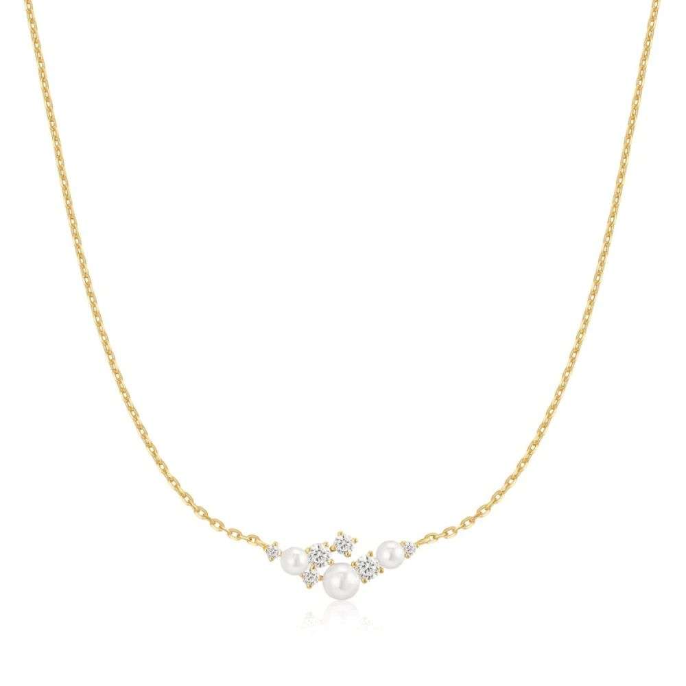 N074-06G Gold Shell Pearl Cluster Necklace front image