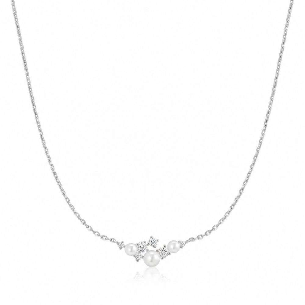 N074-06H Silver Shell Pearl Cluster Necklace front image