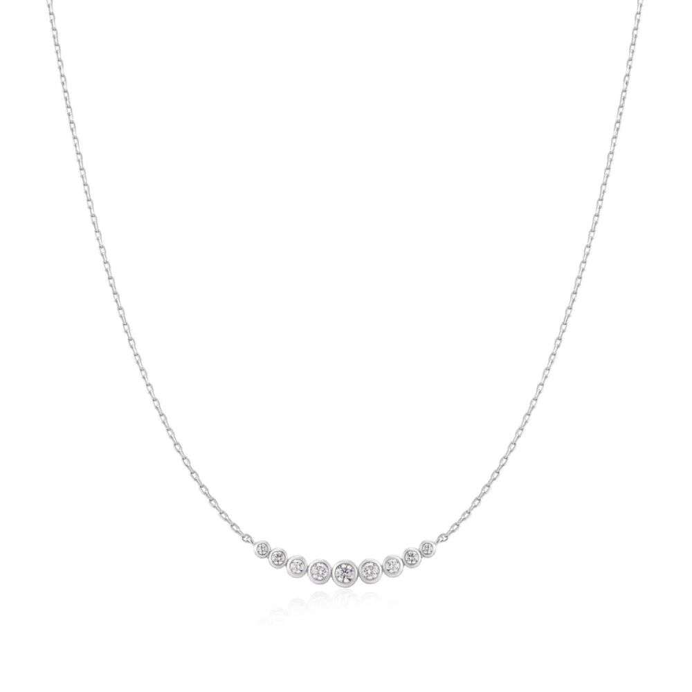 N075-08H Silver Graduated Bezel-Set Necklace front image N075-08H Silver Graduated Bezel-Set Necklace front image