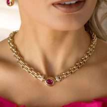 Absolute Gold Plated Panther Link Ruby CZ Set Necklace N2387FU