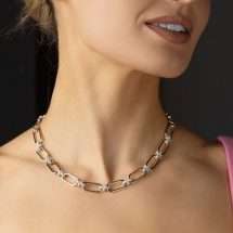 Absolute Gold Silver Plated Open CZ Link Necklace N2415GL