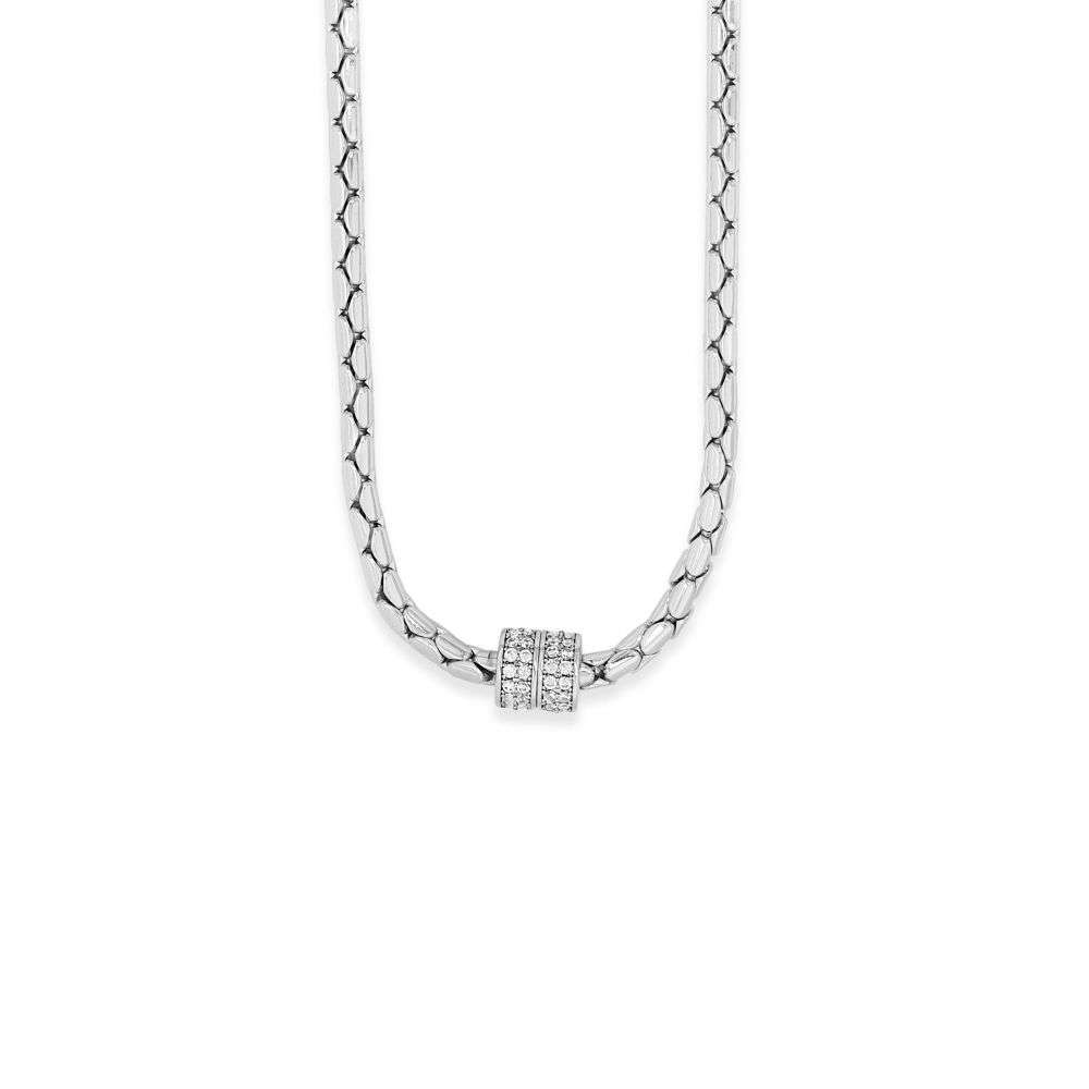 N2420SL Absolute Jewellery magnetic cz set clasp silver rope style link necklace front image