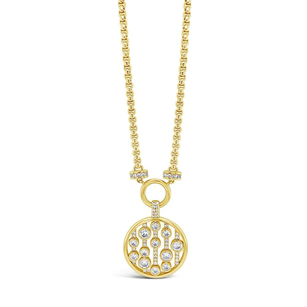 N2452GL Absolute jewellery Gold Open circle rain dance cz set pendant front image N2452GL Absolute jewellery Gold Open circle rain dance cz set pendant front image