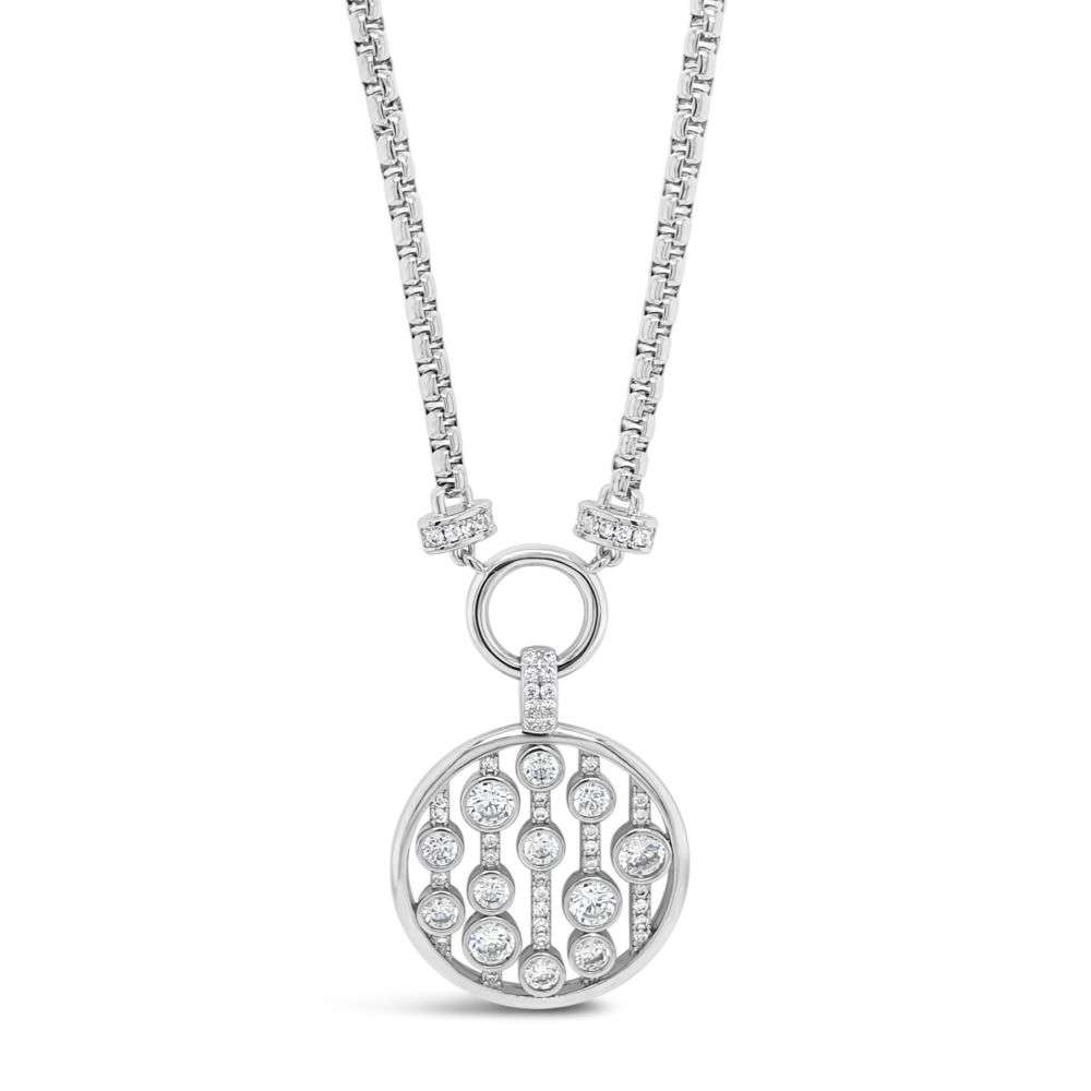 N2452SL Absolute jewellery silver Open circle rain dance cz set pendant front image