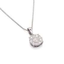 9ct White Gold 33pts Diamond Starburst Halo Pendant