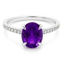 9ct Gold 2.00ct Oval Amethyst With 12pts Diamonds Ring