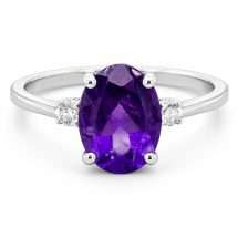 9ct Gold 2.00ct Oval Cut Amethyst 11pts Diamonds Ring
