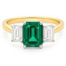 18ct Gold "Bloom" 0.90ct Lab Emerald 3 Stone Ring