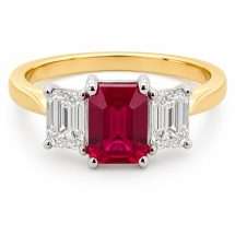 18ct Gold "Bloom" 1.10ct Lab Ruby Diamond 3 Stone Ring