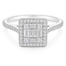 9ct Gold 0.50ct Baguette Round Halo Square Cluster Ring