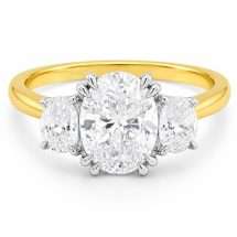 18ct Gold "Lunaria" 3.52ct Oval Lab Diamond 3 Stone Ring