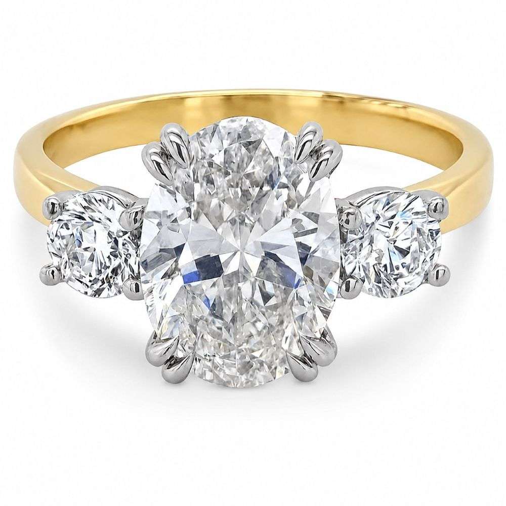 R5406-1072LGY18-18ct-Gold-2.52ct-Lab-Diamond-Oval-Round-3-Stone-ring-front-image
