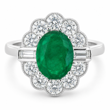 9ct White 2.00ct Emerald 1.00ct Diamond Cluster Ring