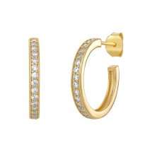 Sterling Silver Gold Plated 20mm CZ Set Hoop Earrings