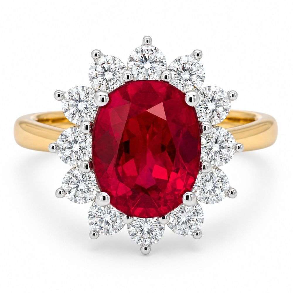 SL8805-RY-YG-LG-9ct-yellow-2.33ct-Ruby-87pt-Diamond-Lab-Oval-Cluster-ring-front-image
