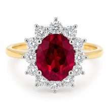 9ct Gold Lab 3.43cts Ruby And 84pts Lab Diamond Ring