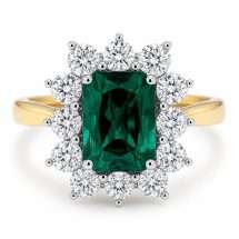 9ct Gold Lab 2.30ct Emerald And 1.48ct Lab Diamond Ring