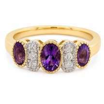 9ct Gold Amethyst Diamond 5 Stone Dress Ring