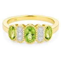 9ct Gold Peridot Diamond 5 Stone Dress Ring
