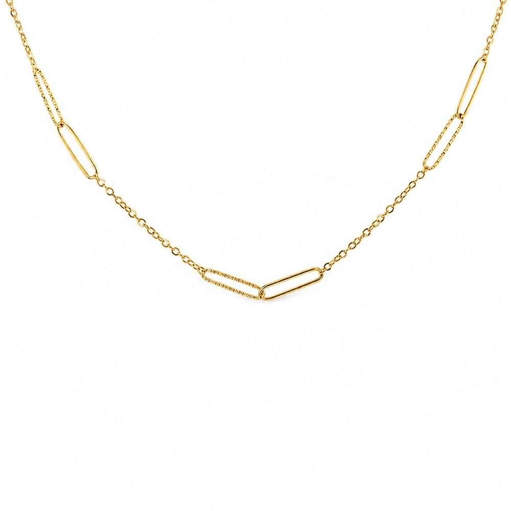 1.10.1164 9ct Yellow Gold Double Textured and Polished Paper Link Station Necklace front image 1.10.1164 9ct Yellow Gold Double Textured and Polished Paper Link Station Necklace front image