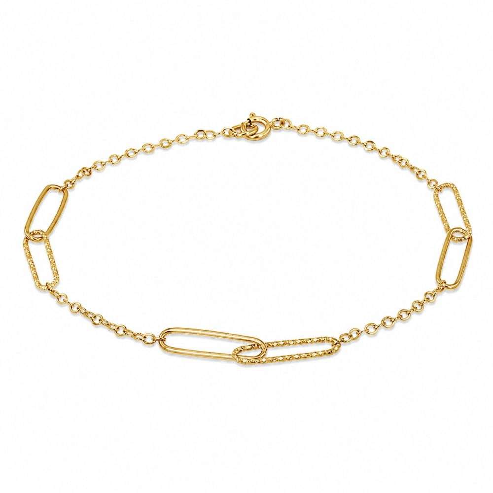 1.20.1162 9ct Yellow Gold Double Textured and Polished Paper Link Station Bracelet main image