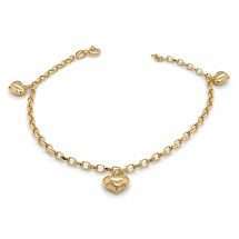 9ct Yellow Gold 3 Heart Diamond Cut 2mm Belcher Bracelet
