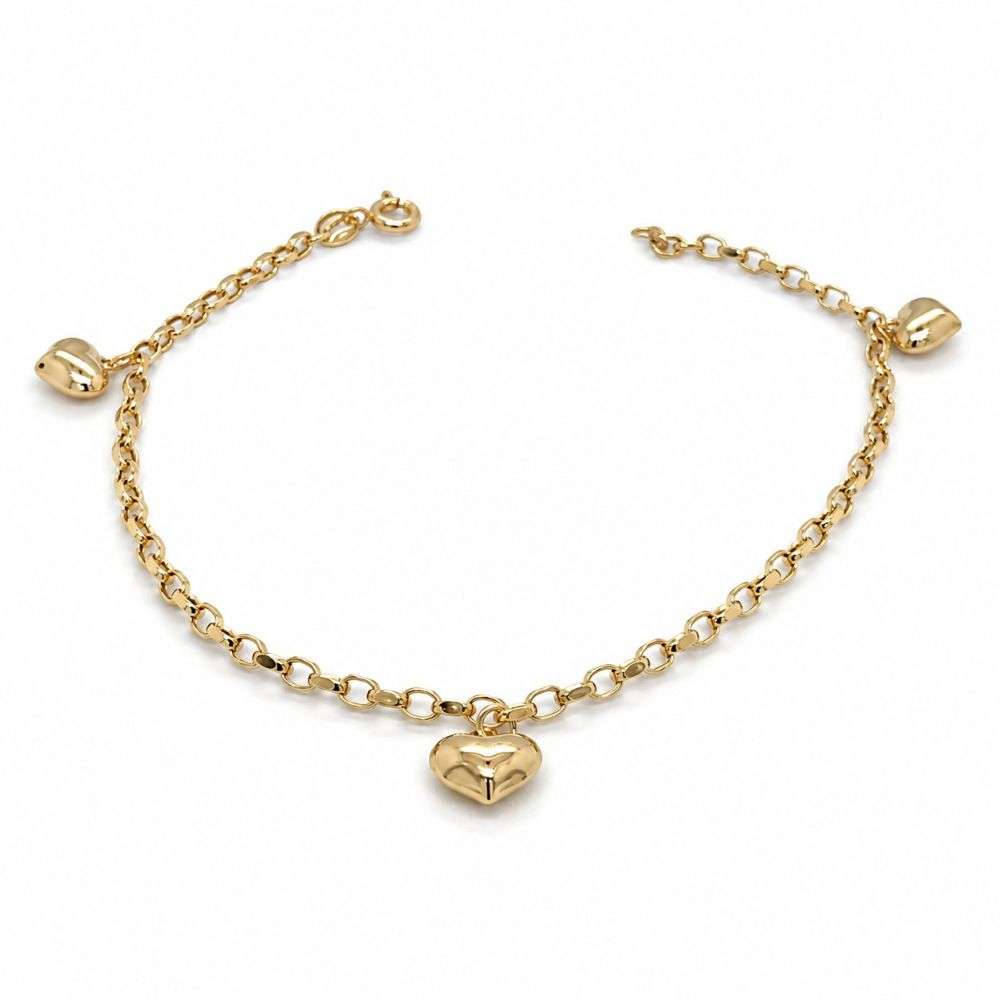 1.24.8131 9ct Yellow Gold 3 Heart Diamond Cut 2mm Belcher Bracelet 18cm front image 1.24.8131 9ct Yellow Gold 3 Heart Diamond Cut 2mm Belcher Bracelet 18cm front image