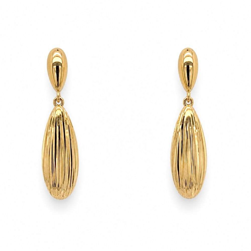1.56.0012 9ct yellow gold ribbed drop earrings front image 1.56.0012 9ct yellow gold ribbed drop earrings front image