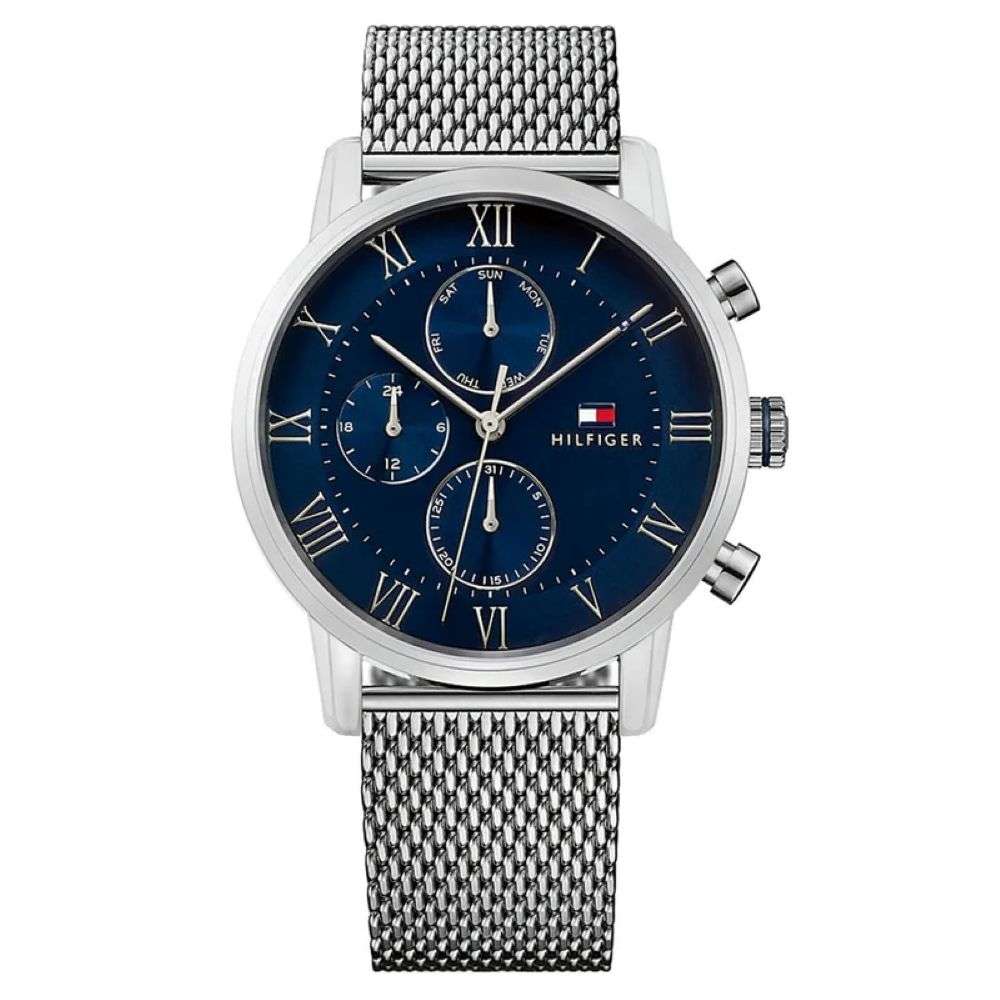 1791398 Tommy Mens Steel Mesh Bracelet Blue Dial Watch Front Image 1791398 Tommy Mens Steel Mesh Bracelet Blue Dial Watch Front Image