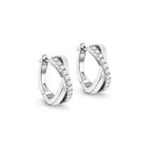 Sterling Silver Pave Set CZ Crossover Hinged Creole Earrings