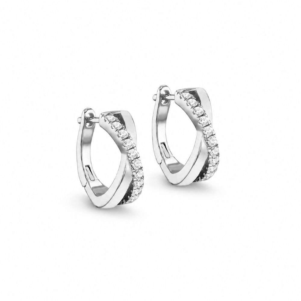 8.52.0030 Sterling Silver cross over creole cz set huggy earrings main image 8.52.0030 Sterling Silver cross over creole cz set huggy earrings main image