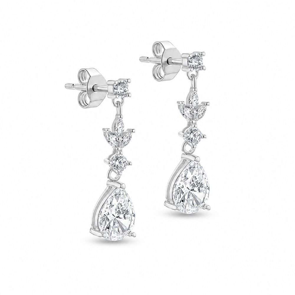 8.57.0073 Sterling silver pear and marquise cz drop earrings main image 8.57.0073 Sterling silver pear and marquise cz drop earrings main image