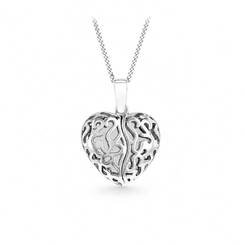 8.60.2189 Sterling Silver Rhodium Plated Filigree Heart Open Wing Pendant front image