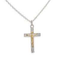 Sterling Silver 2-Colour Diamond Cut Crucifix Pendant