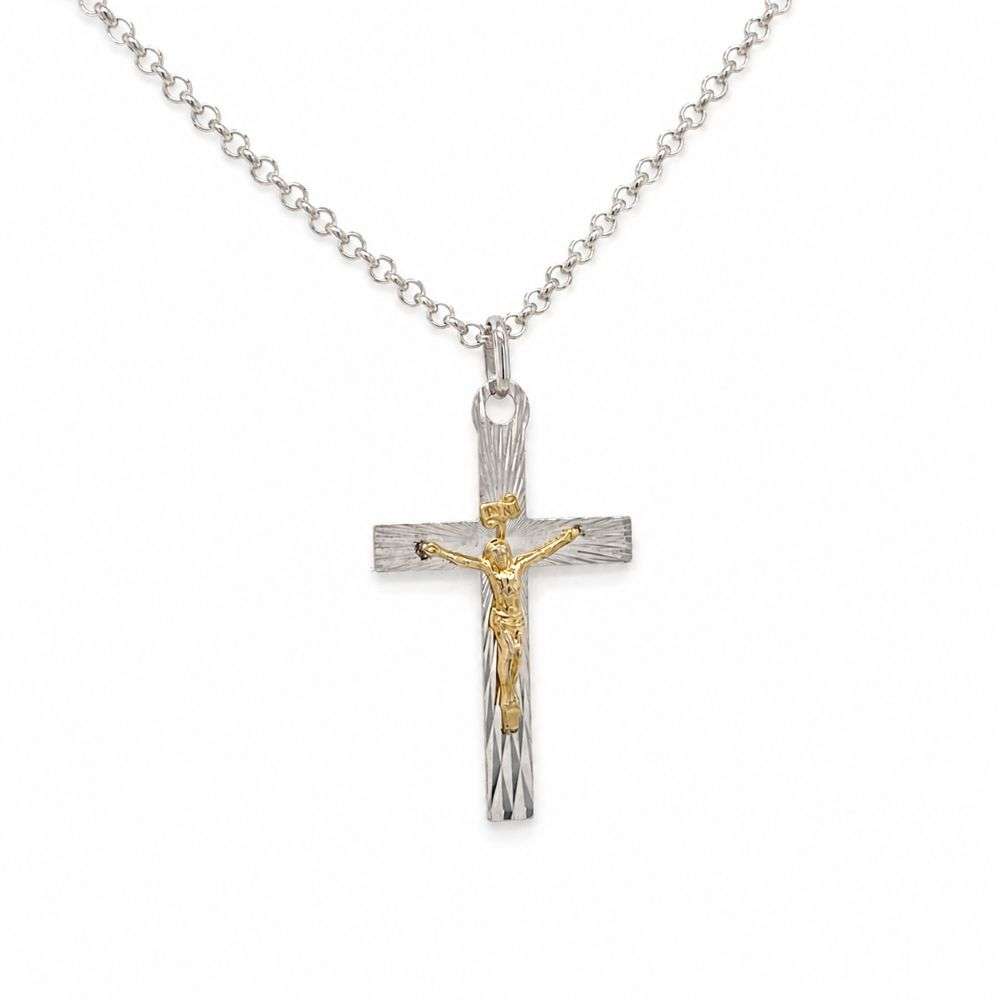 8.64.3064 Sterling Silver 2-Colour 21mm x 37mm Diamond Cut Crucifix Pendant front image
