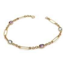 9ct Yellow Gold Amethyst And Blue Topaz Station Bracelet