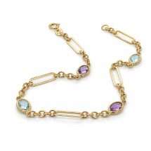 9ct Yellow Gold Amethyst And Blue Topaz Station Bracelet