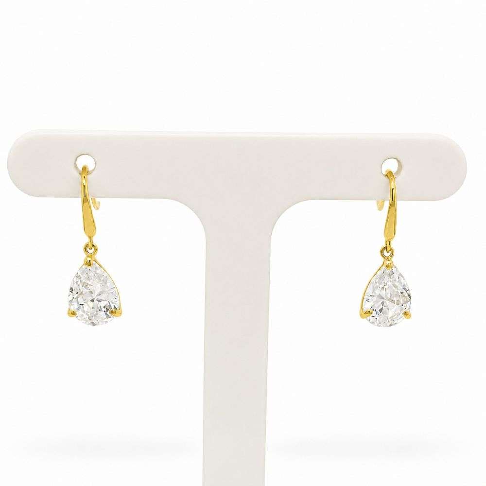 982616 9ct yellow gold pear cut CZ drop earrings front image 982616 9ct yellow gold pear cut CZ drop earrings front image