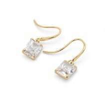 9ct Yellow Gold Drop Emerald Cut CZ Sparkle Earrings