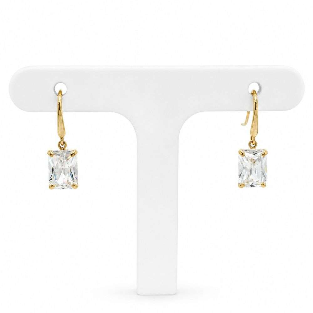 982621 9ct yellow gold emerald cut CZ drop earrings front image 982621 9ct yellow gold emerald cut CZ drop earrings front image
