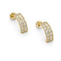 9ct Yellow Gold Double CZ Channel Half Hoop Earrings